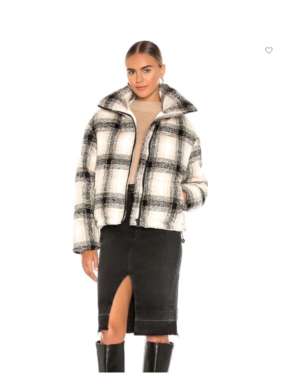 Apparis Mariany Plaid Puffer Funnel Neck Jacket Size M